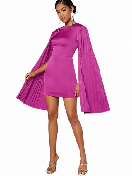 casual dresses bae pleated cloak sleeve backless dress t69d#, Black;gray