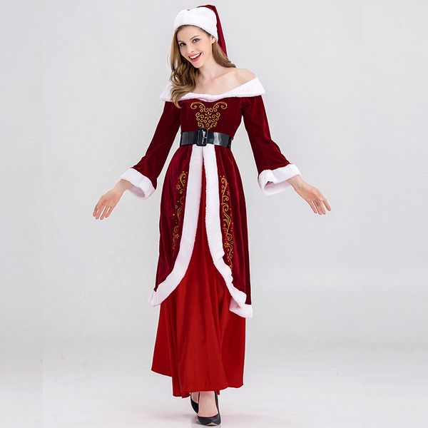 women's new christmas party dresses hat belt three piece flared sleeve print dress, White;black
women's new christmas party dresses hat belt three piece flared sleeve print dress, White;black