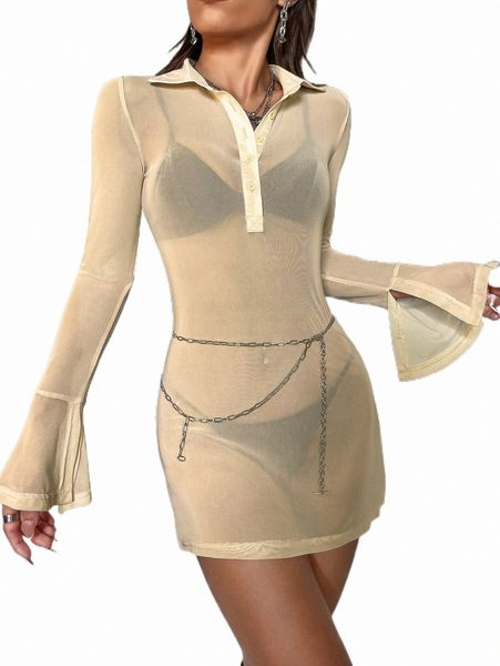 casual dresses 1pc flounce sleeve sheer bodycon dress without chain belt l2j9#, Black;gray
casual dresses 1pc flounce sleeve sheer bodycon dress without chain belt l2j9#, Black;gray