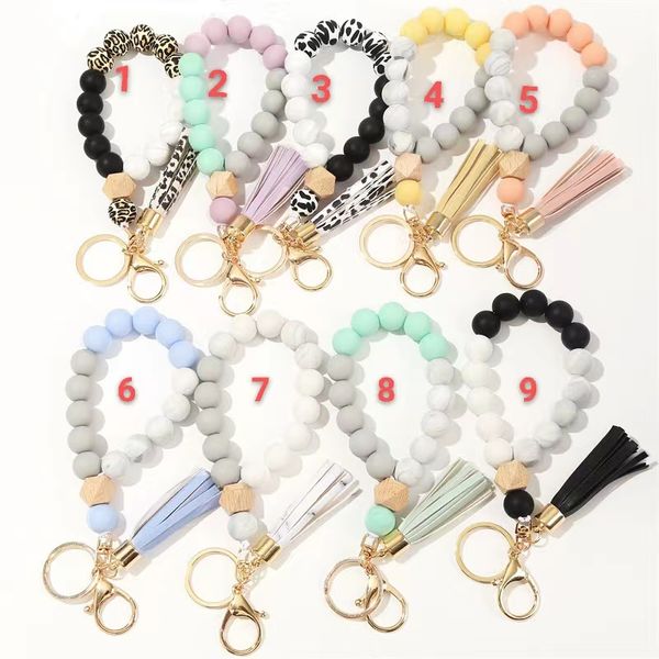 foreign trade personalized silicone beads wrist key chain pu leather tassel all-match anti-lost key ring multi-color optional, Silver
foreign trade personalized silicone beads wrist key chain pu leather tassel all-match anti-lost key ring multi-color optional, Silver