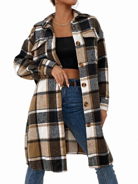 women's down & parkas plaid tweed drop shoulder flap pocket overcoat 38ni#, Black
women's down & parkas plaid tweed drop shoulder flap pocket overcoat 38ni#, Black