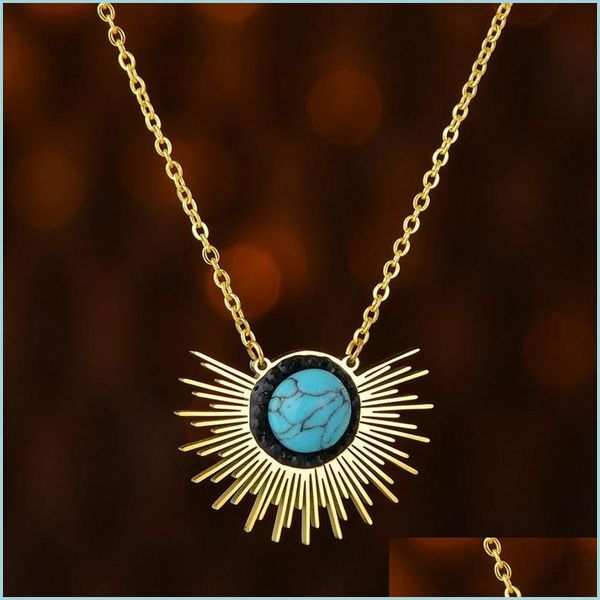 pendant necklaces new fashion golden stainless steel chain necklace elegant sunflower turquoise jewelry female wholesale dhbzh, Silver
pendant necklaces new fashion golden stainless steel chain necklace elegant sunflower turquoise jewelry female wholesale dhbzh, Silver