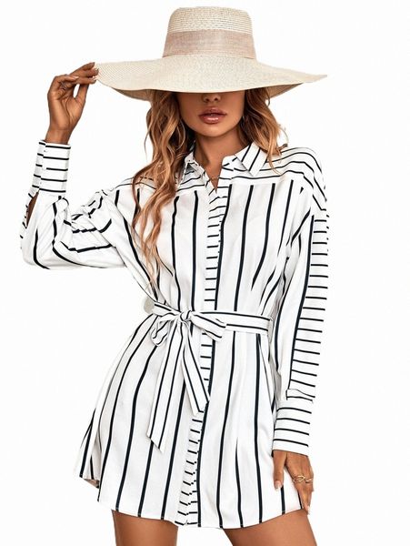 casual dresses striped print drop shoulder belted shirt dress y3jf#, Black;gray
casual dresses striped print drop shoulder belted shirt dress y3jf#, Black;gray