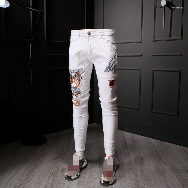 2023ssmen's white summer men chinese style embroidery slim denim trousers street zipper frayed casual pencil pants male 28-36, Blue
2023ssmen's white summer men chinese style embroidery slim denim trousers street zipper frayed casual pencil pants male 28-36, Blue
