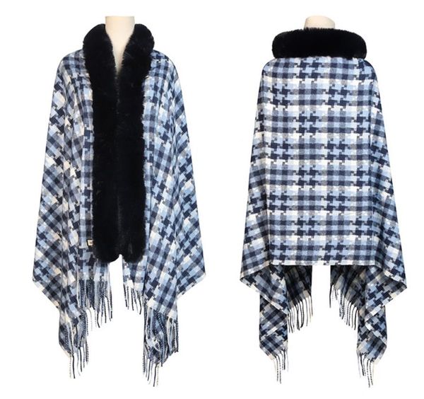 luxury rabbit fur collar cape shawl wrap women cloak for winter spring fall plaid parttern plus size, Black
luxury rabbit fur collar cape shawl wrap women cloak for winter spring fall plaid parttern plus size, Black