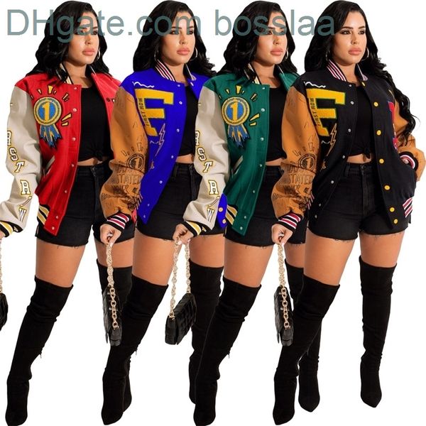 fall winter womens warm coat baseball jacket designer threaded cuffs stitching printed button trendy casual top, Black;brown
fall winter womens warm coat baseball jacket designer threaded cuffs stitching printed button trendy casual top, Black;brown