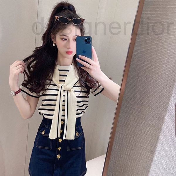 women's knits & tees designer autumn new product shawl navy neck short sleeve slim fit letter embroidery contrast stripe knitwear fashi, White
women's knits & tees designer autumn new product shawl navy neck short sleeve slim fit letter embroidery contrast stripe knitwear fashi, White