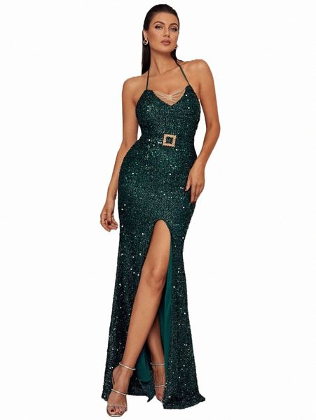 casual dresses missord split thigh sequins halter dress n4ct#, Black;gray