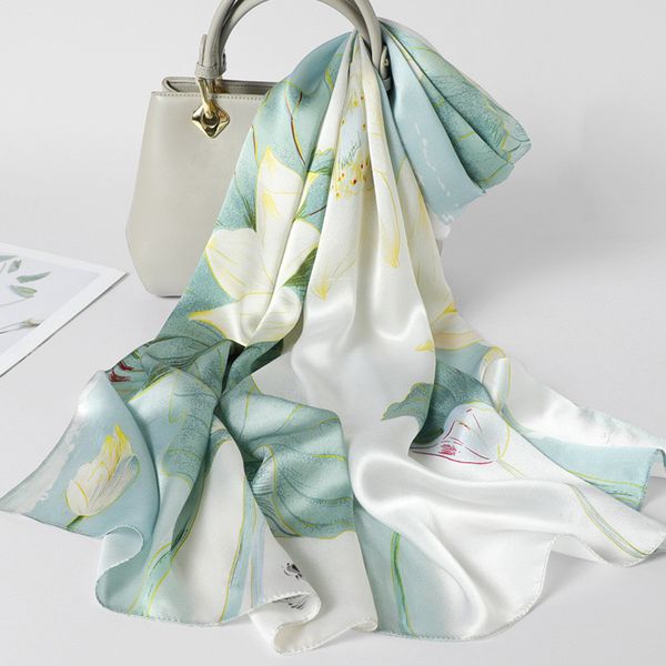 silk scarf spring and autumn satin chinese style mulberry silk long scarf fashion scarf, Blue;gray 
silk scarf spring and autumn satin chinese style mulberry silk long scarf fashion scarf, Blue;gray