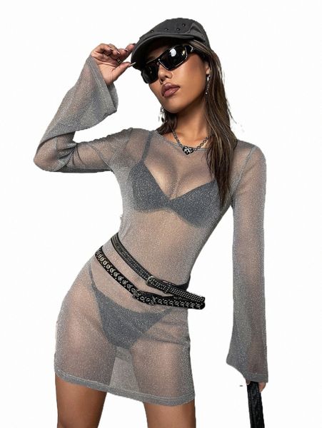casual dresses flounce sleeve metallic dress without lingerie set and belt x7bq#, Black;gray
casual dresses flounce sleeve metallic dress without lingerie set and belt x7bq#, Black;gray