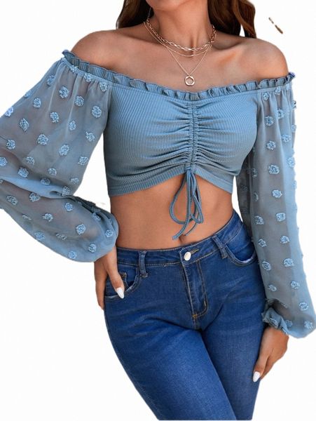 women's t-shirt off shoulder frill trim drawstring front crop 45f6#, White
women's t-shirt off shoulder frill trim drawstring front crop 45f6#, White