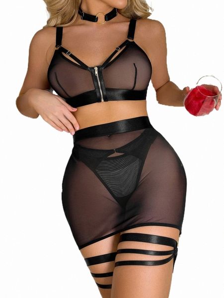 women's sleepwear 6pack zip up mesh lingerie set 74sv#, Black;red 
women's sleepwear 6pack zip up mesh lingerie set 74sv#, Black;red
