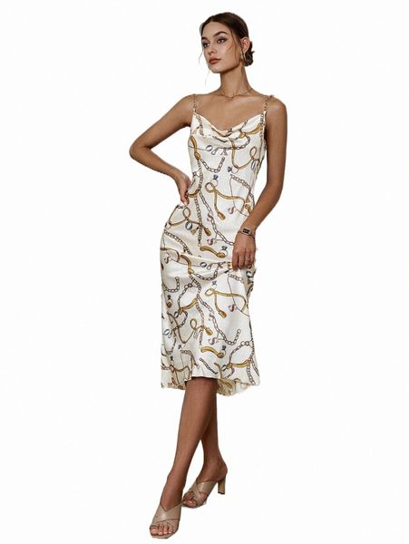 casual dresses sollinarry chain print cowl neck cami dress o8ce#, Black;gray