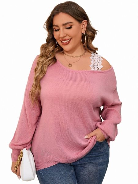 plus size t-shirt plus contrast guipure lace asymmetrical neck drop shoulder sweater r9md#, Black
plus size t-shirt plus contrast guipure lace asymmetrical neck drop shoulder sweater r9md#, Black