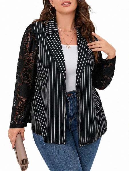plus size outerwear & coats plus vertical striped contrast lace blazer v5kg#, Black
plus size outerwear & coats plus vertical striped contrast lace blazer v5kg#, Black