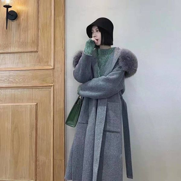 women's wool blends oversize loose double cashmere coat wool blends real fur coat winter jacket women natural fur collar hood outerwear, Black
women's wool blends oversize loose double cashmere coat wool blends real fur coat winter jacket women natural fur collar hood outerwear, Black
