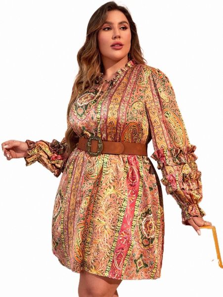 plus size dresses plus floral & paisley print tie neck flounce sleeve dress without belt u2sg#, Black
plus size dresses plus floral & paisley print tie neck flounce sleeve dress without belt u2sg#, Black