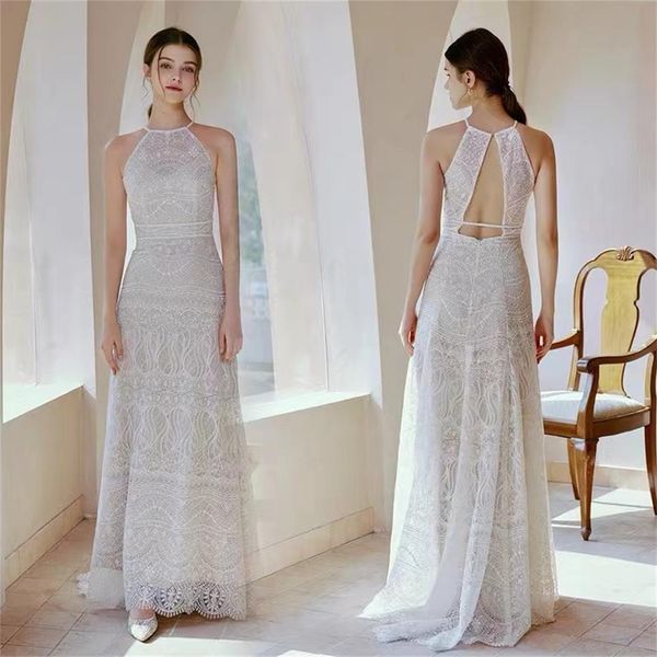 lace wedding dress boho style backless backless retro small trailing light ld8018, White
lace wedding dress boho style backless backless retro small trailing light ld8018, White