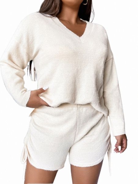 plus size t-shirt plus drop shoulder sweater & drawstring side knit shorts i77r#, Black
plus size t-shirt plus drop shoulder sweater & drawstring side knit shorts i77r#, Black