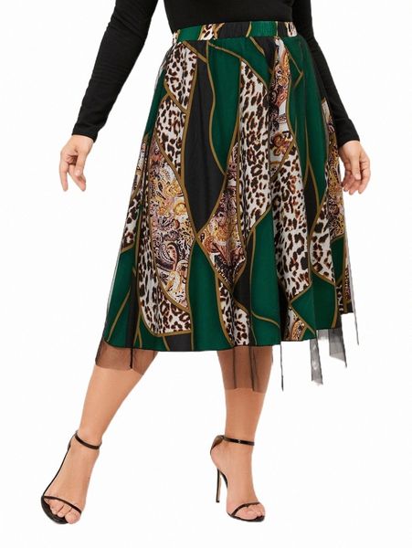 plus size pants plus leopard & baroque print contrast mesh pleated skirt t6vg#, Black
plus size pants plus leopard & baroque print contrast mesh pleated skirt t6vg#, Black