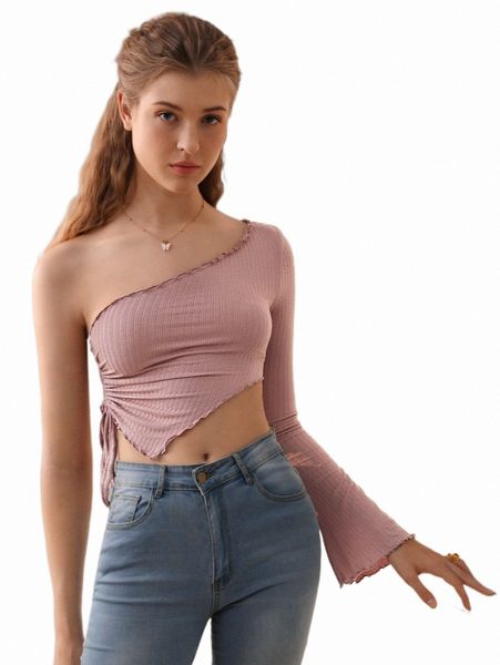 women's t-shirt mod lettuce trim drawstring side rib-knit tee 61rx#, White
women's t-shirt mod lettuce trim drawstring side rib-knit tee 61rx#, White
