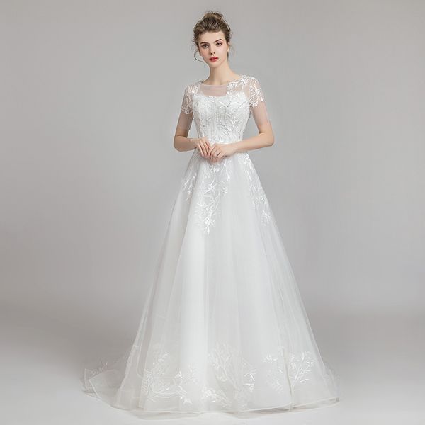 country a line wedding dress lace appliques long train bridal gowns short sleeve scoop neck white pastrol style bride dresses
country a line wedding dress lace appliques long train bridal gowns short sleeve scoop neck white pastrol style bride dresses