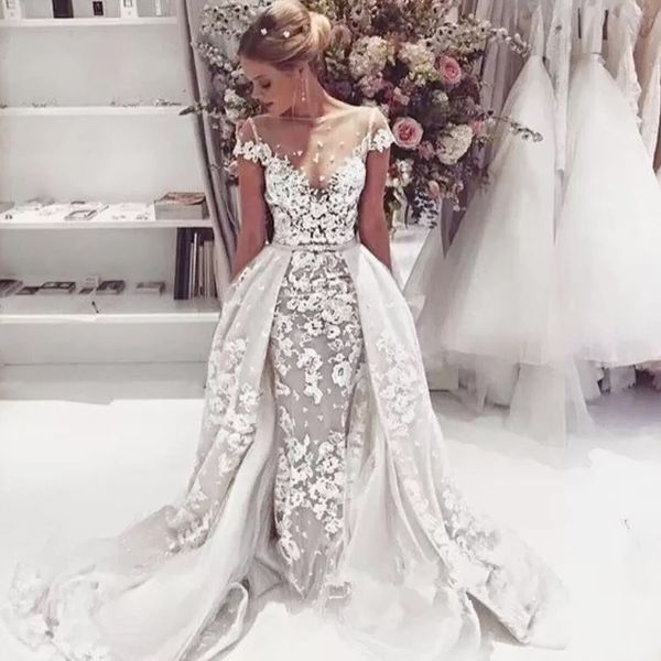 cap sleeve mermaid wedding dresses with overskirt 2022 lace illusion applique open back garden beach bride dress vestiti da sposa a sirena, White
cap sleeve mermaid wedding dresses with overskirt 2022 lace illusion applique open back garden beach bride dress vestiti da sposa a sirena, White