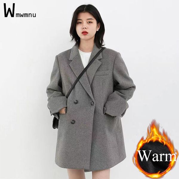 women's wool blends winter thicken woolen blazer women korean fashion vintage mid-long casual overcoats offlce lady basic elegant doubl, Black
women's wool blends winter thicken woolen blazer women korean fashion vintage mid-long casual overcoats offlce lady basic elegant doubl, Black