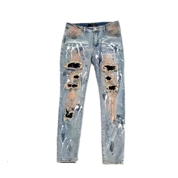 jeans men's trend old worn hole patch elastic slim calf splash ink wash size32 33 34 35 36, Blue
jeans men's trend old worn hole patch elastic slim calf splash ink wash size32 33 34 35 36, Blue