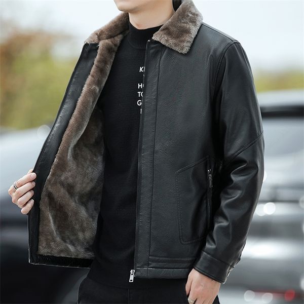 men's leather faux fur collar korean jackets male short youth lapel middleaged business casual jacket 220908, Black
men's leather faux fur collar korean jackets male short youth lapel middleaged business casual jacket 220908, Black