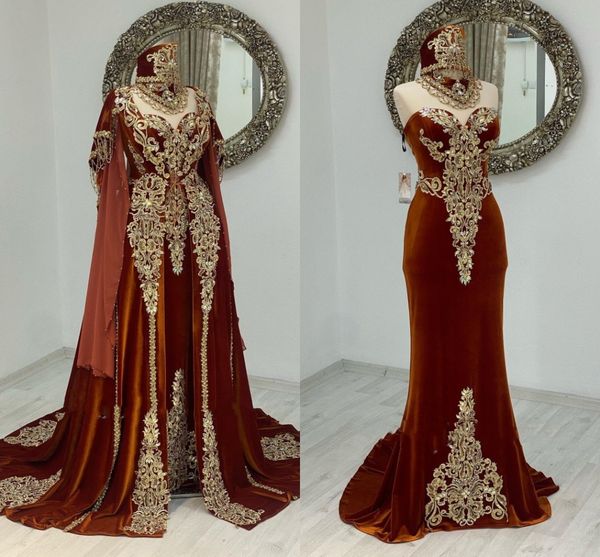moroccan caftan 2023 brown velvet evening dresses gold lace applique kaftan prom gowns with long cape wrap, Black
moroccan caftan 2023 brown velvet evening dresses gold lace applique kaftan prom gowns with long cape wrap, Black
