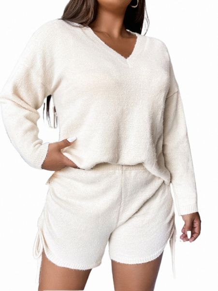 plus size t-shirt plus drop shoulder sweater & drawstring side knit shorts l84d#, Black
plus size t-shirt plus drop shoulder sweater & drawstring side knit shorts l84d#, Black