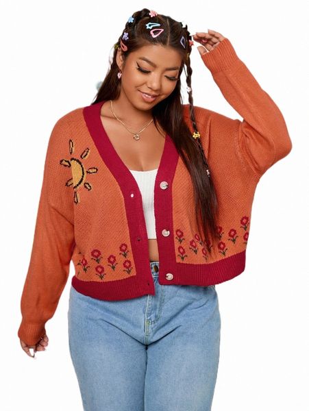 plus size t-shirt plus sun & floral pattern contrast trim drop shoulder cardigan j4he#, Black
plus size t-shirt plus sun & floral pattern contrast trim drop shoulder cardigan j4he#, Black