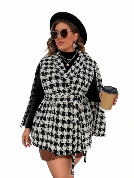 plus size outerwear & coats plus houndstooth print cloak sleeve belted tweed overcoat u7y8#, Black
plus size outerwear & coats plus houndstooth print cloak sleeve belted tweed overcoat u7y8#, Black