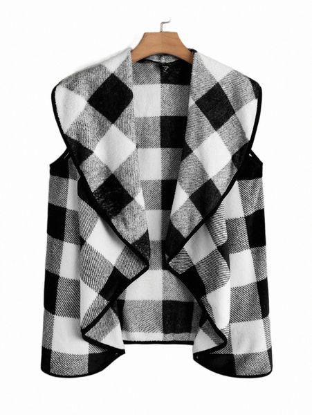 plus size outerwear & coats plus plaid waterfall collar contrast binding flannel vest coat 469e#, Black
plus size outerwear & coats plus plaid waterfall collar contrast binding flannel vest coat 469e#, Black