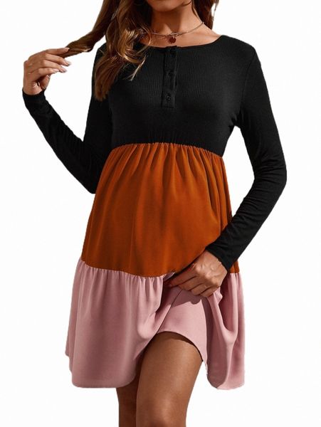 plus size dresses maternity color block quarter button ruffle hem dress e2go#, Black
plus size dresses maternity color block quarter button ruffle hem dress e2go#, Black