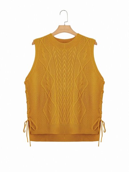 plus size t-shirt plus lace up side high low hem sweater vest s7h6#, Black
