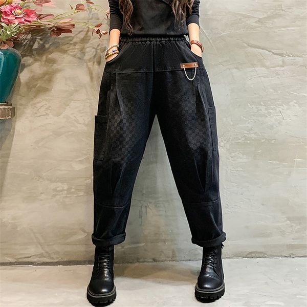 women's jeans spring arts style women elastic waist vintage plaid black loose jeans casual cotton denim harem pants female jean v828 22, Blue
women's jeans spring arts style women elastic waist vintage plaid black loose jeans casual cotton denim harem pants female jean v828 22, Blue