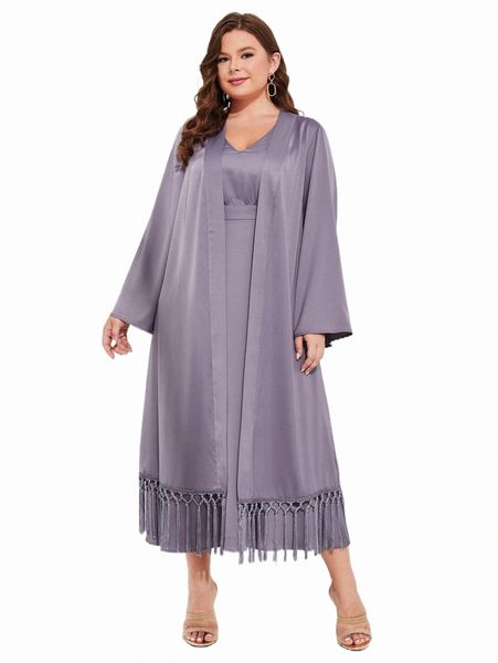 plus size dresses plus solid fringe hem coat & v neck ruched detail dress l0qz#, Black
plus size dresses plus solid fringe hem coat & v neck ruched detail dress l0qz#, Black