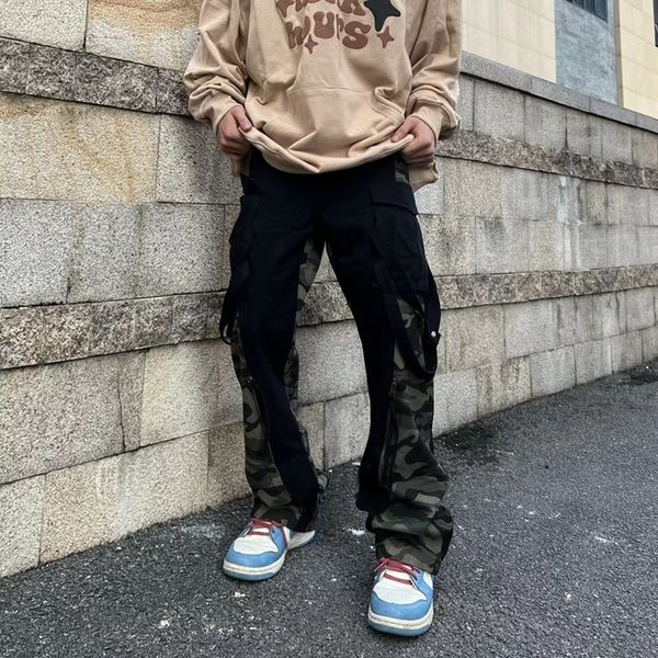 pants pockets patchwork camouflage men's and women's overalls retro streetwear loose cargo oversized casual trousers, Black;brown
pants pockets patchwork camouflage men's and women's overalls retro streetwear loose cargo oversized casual trousers, Black;brown