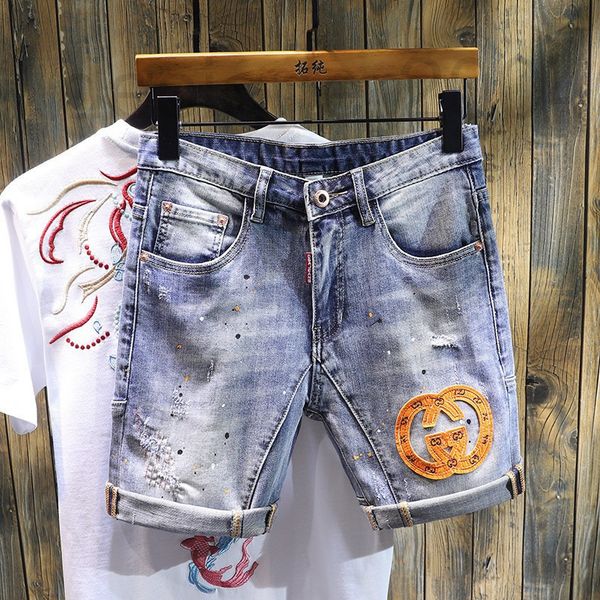 men's shorts designer splash blue perforated denim shorts men's slim fit trend chinese pants korean five point tide brand elastic, White;black
men's shorts designer splash blue perforated denim shorts men's slim fit trend chinese pants korean five point tide brand elastic, White;black