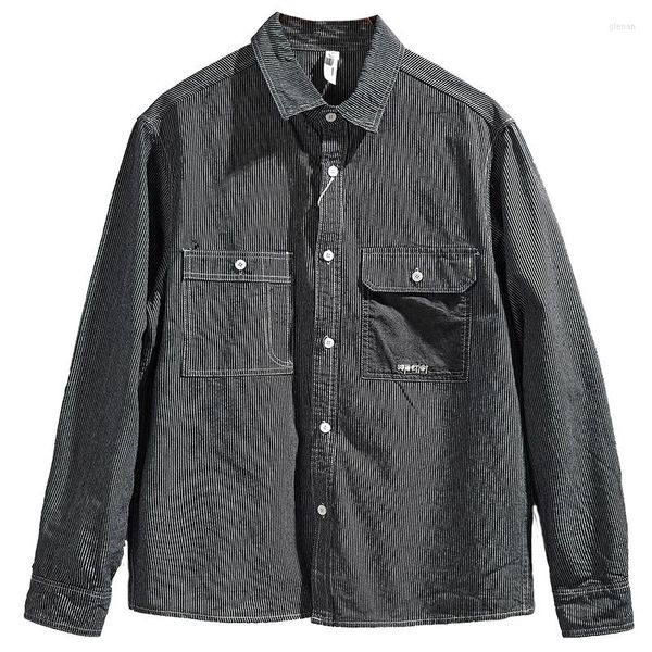 men's jackets european and american high street cowboy men's large shirt vertical stripe loose spring autumn simple coat, Black;brown
men's jackets european and american high street cowboy men's large shirt vertical stripe loose spring autumn simple coat, Black;brown