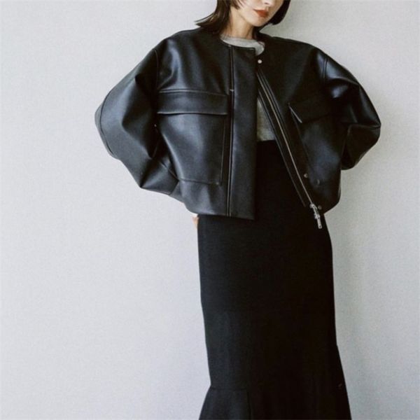 womens jackets teronikizo japan style pu leather fashion jackets women solid color simple allmatch zipper pockets casual outerwear coats 220, Black;brown
womens jackets teronikizo japan style pu leather fashion jackets women solid color simple allmatch zipper pockets casual outerwear coats 220, Black;brown