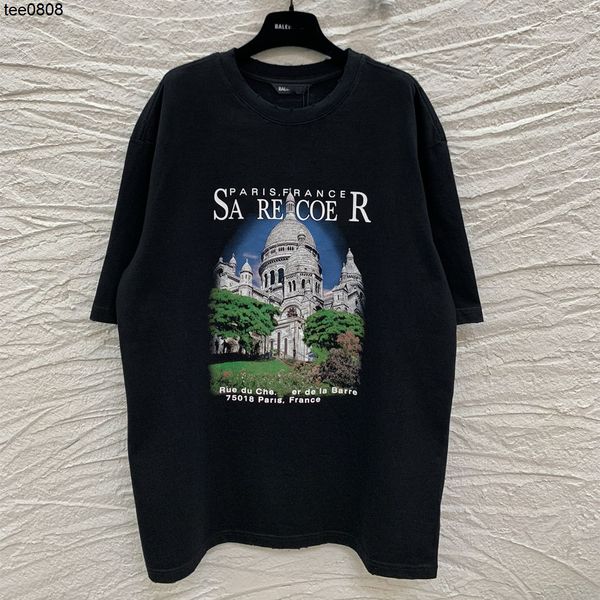 high version 2022 summer new paris balencaigass castle printing net red same men's and women's short sleeved t-shirt, White
high version 2022 summer new paris balencaigass castle printing net red same men's and women's short sleeved t-shirt, White