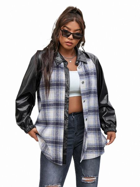 plus size outerwear & coats plus plaid raglan sleeve contrast pu leather coat 98ge#, Black
plus size outerwear & coats plus plaid raglan sleeve contrast pu leather coat 98ge#, Black