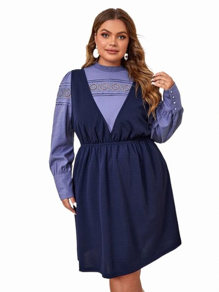plus size dresses x annetc plus guipure lace insert & dress i3oj#, Black
