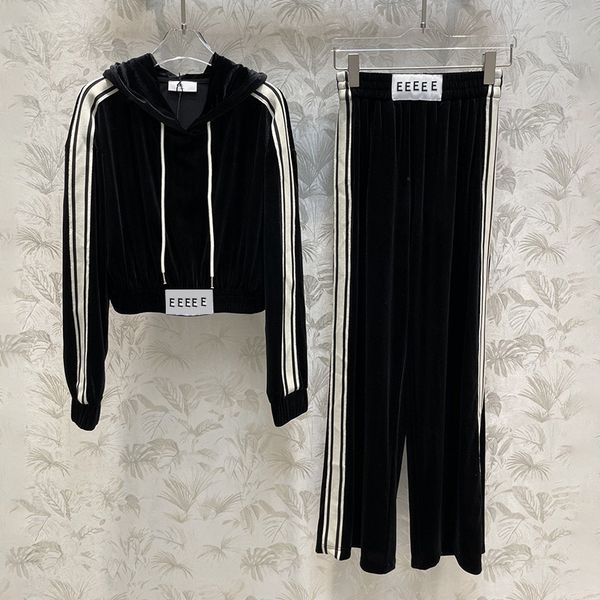 hooded velour womens coat pants luxury autumn spring long jacket set casual fashion street style jackets, Black
hooded velour womens coat pants luxury autumn spring long jacket set casual fashion street style jackets, Black