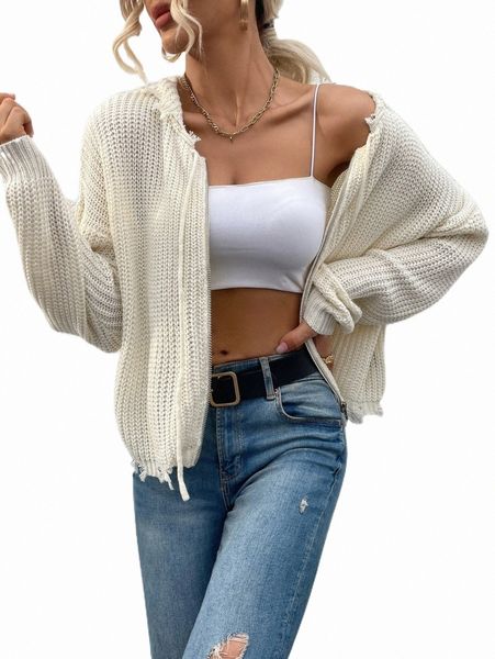 women's sweaters distressed zip up drop shoulder drawstring hooded cardigan p5by#, White;black
women's sweaters distressed zip up drop shoulder drawstring hooded cardigan p5by#, White;black