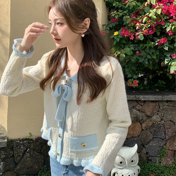 3326 ashy snow tassel sweet bow vintage early spring short contrast little scented little man sweater cardigan, White;black
3326 ashy snow tassel sweet bow vintage early spring short contrast little scented little man sweater cardigan, White;black