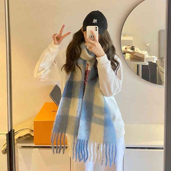 designer scarf acne sweden studios ac rainbow color matching lattice classic double-sided wool blended mohair tassel letter female, Blue;gray
designer scarf acne sweden studios ac rainbow color matching lattice classic double-sided wool blended mohair tassel letter female, Blue;gray